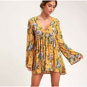 Free People Bella Printed Yellow Floral Tunic Brand New w/o tags, Size Large
